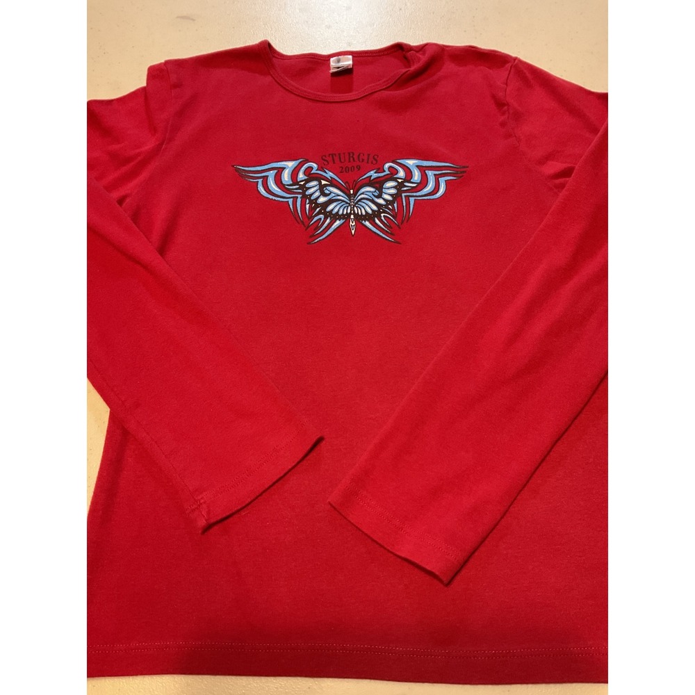 Bella Sturgis 2009 Butterfly Graphic Long Sleeve Red T‎ Shirt Women's Large